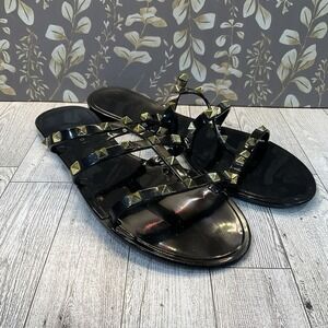 Gianni Bini jellies flat slip on sandals straps with gold accents SZ 10 Trending